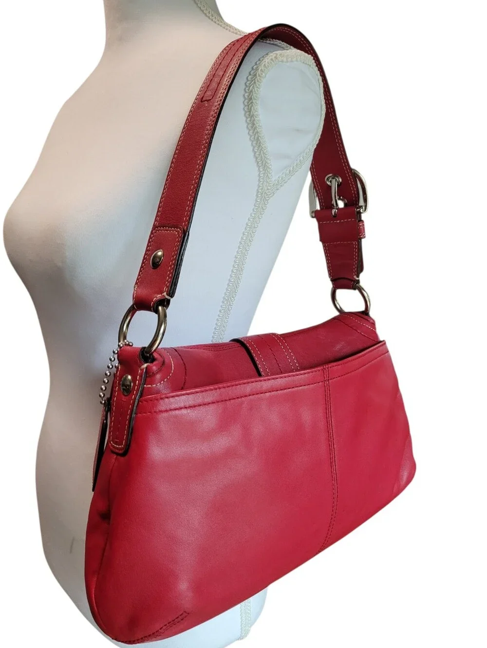 RARE Y2K Coach Cherry Red Pleated Soho Buckle Hobo Shoulder Bag Purse F15204